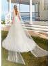Plunging Neck Beaded Ivory Lace Tulle Wedding Dress